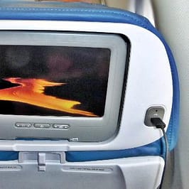 USB charging and back seat monitor in Airbus A330 seat on Hawaiian Airlines in 2013
