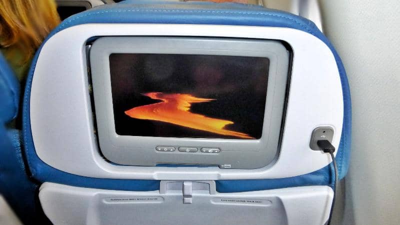 USB charging and back seat monitor in Airbus A330 seat on Hawaiian Airlines in 2013